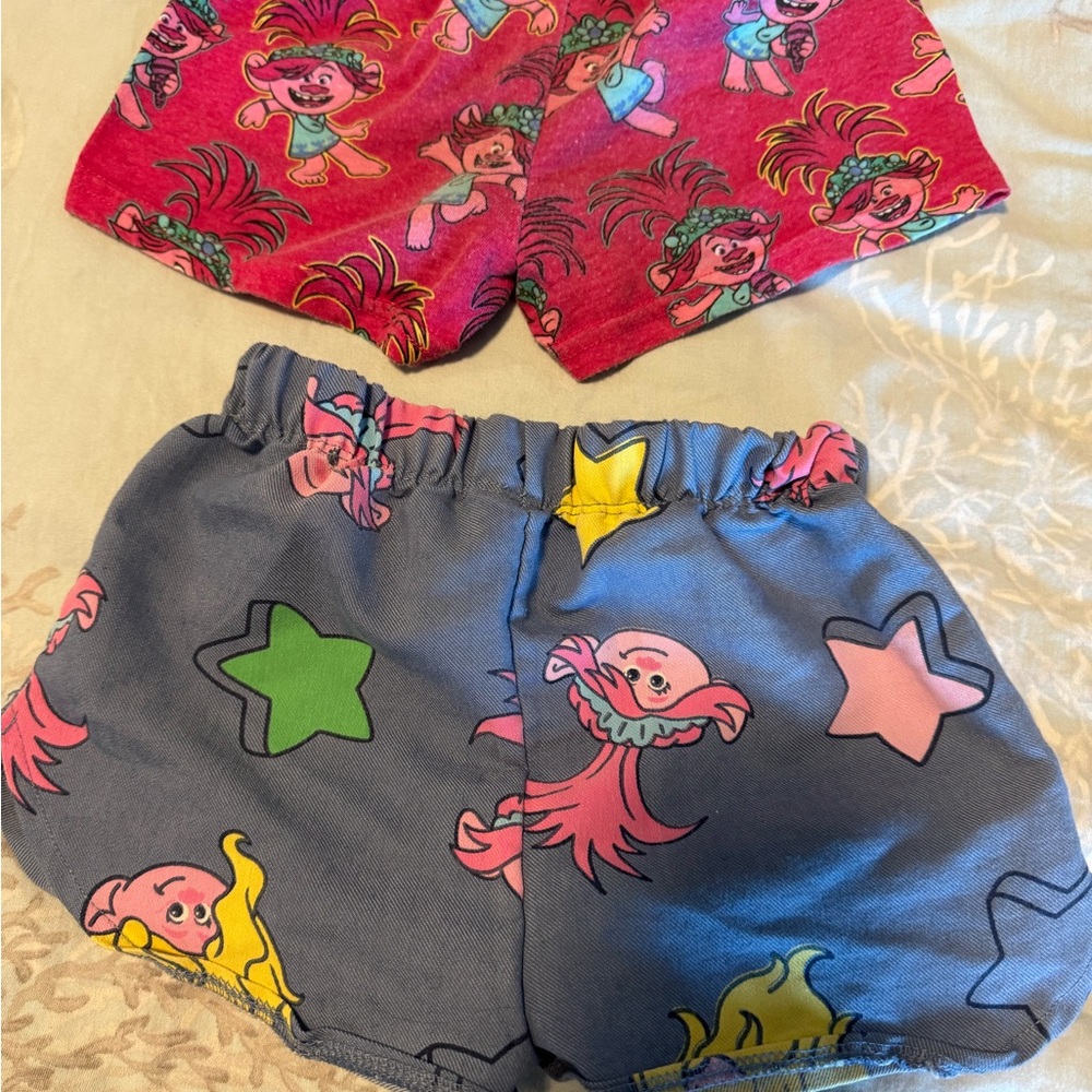 Trolls Kids Shorts - Red and Gray with Cartoon Print